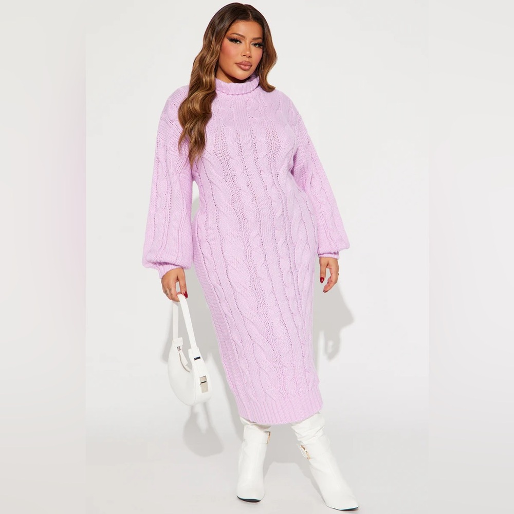 Fashion Nova Shyla Sweater Midi Dress - Lilac